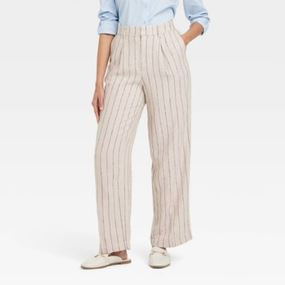 NWOT A New Day Beige Striped Wide Leg Linen Pants
